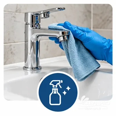 Nettoyage de la robinetterie et des sanitaires après travaux