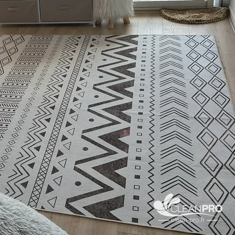 Tapis synthétique à motifs géométriques nettoyé dans un appartement à Monaco