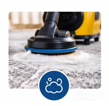 Shampouinage d'un tapis à la monobrosse avec mousse sèche